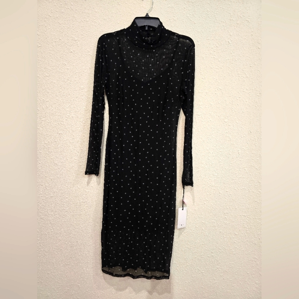 Elegant Midi Star-Printed Sequins Dress, Size Large